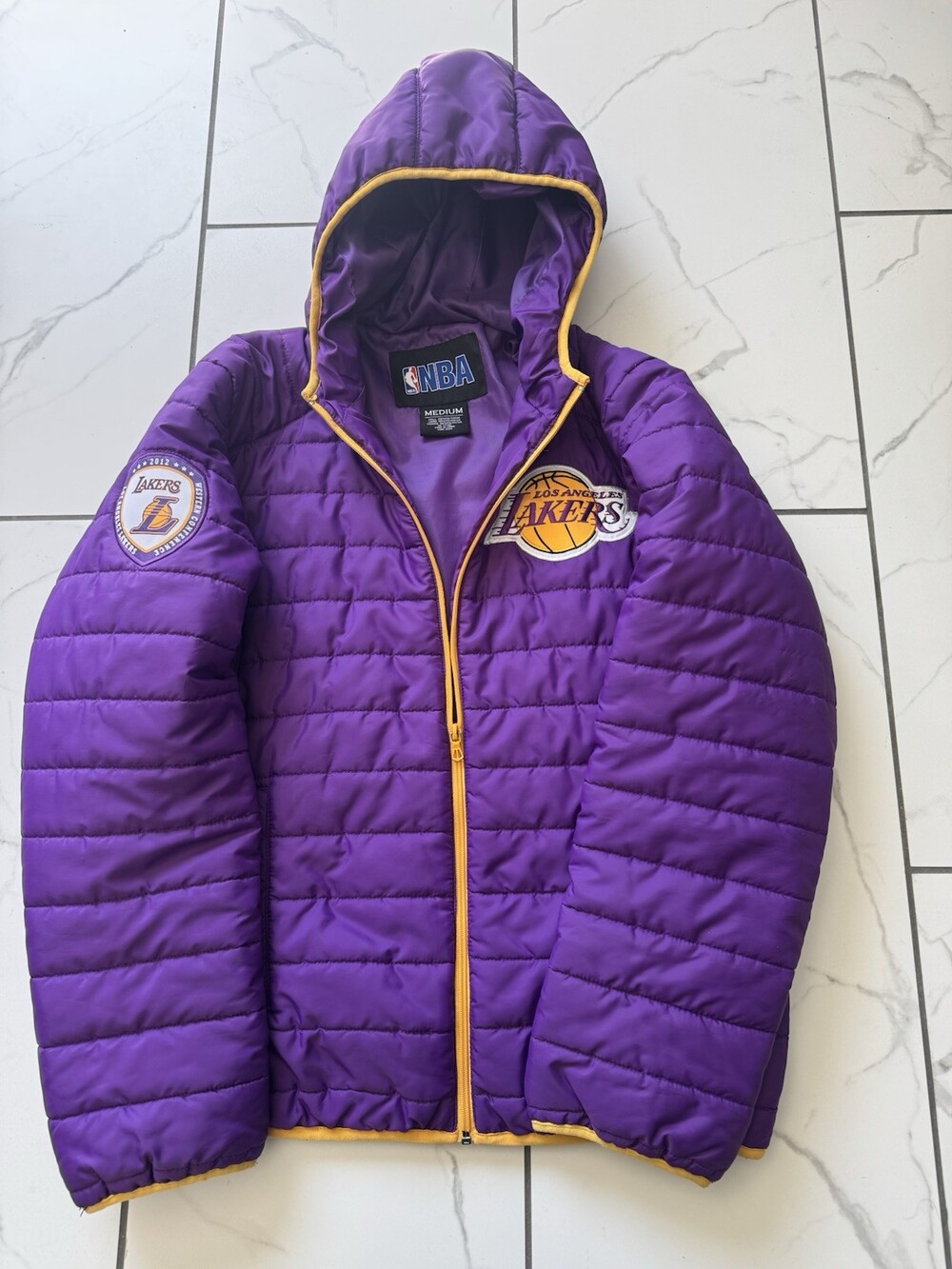 NBA Los Angeles Lakers Hooded Puffer Jacket Purple/Gold Size M